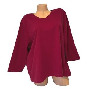 LL Bean Womens Plus Size 3X Raspberry 3/4 Sleeve Cotton T Shirt Solid Top Tee